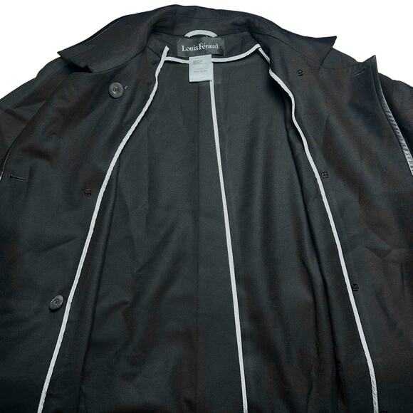 Louis Ferard | Women | Black Virgin Wool Leather Mid Belted Trench Coat | US 16 - Picture 13 of 16